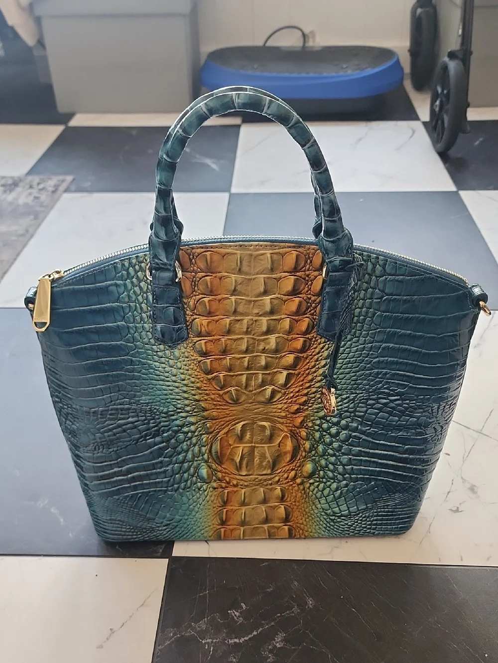 NWOT Brahmin Large Duxbury Satchel Bermuda Ombre Melbourne Croc-Embossed Leather